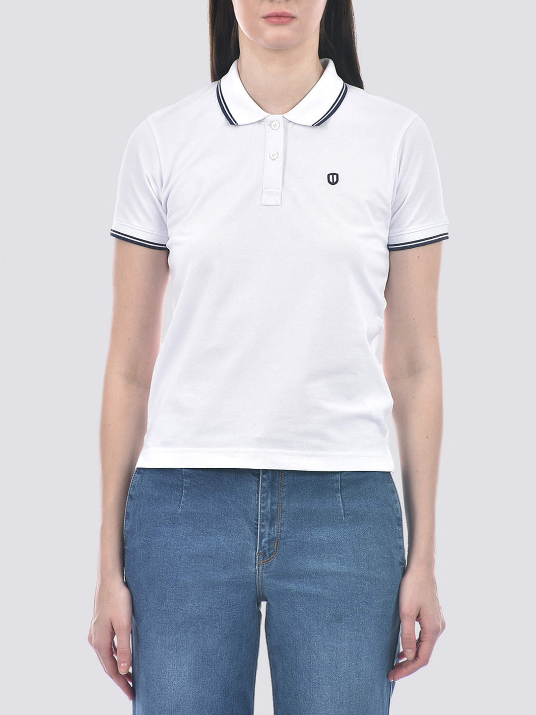 Numero Uno Women White Tipped Collar Polo Neck T-Shirt